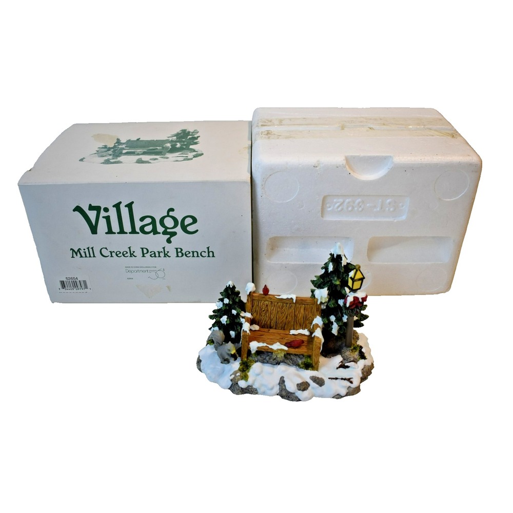 Dept 56 Village Accessory Mill Creek Park Bench Cardinal Squirrel #52654